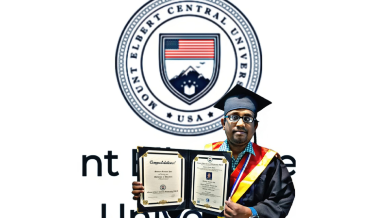 Dr. Soumya Ranjan Pati receiving Honorary Doctorate Award (Honoris Causa) in Education from Mount Elbert Central University, USA.