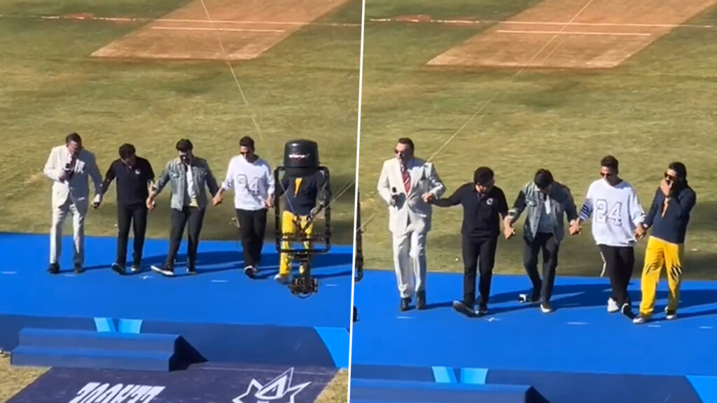 Ram Charan, Akshay Kumar, Suriya Dance to "Naatu Naatu" at ISPL Opening Ceremony