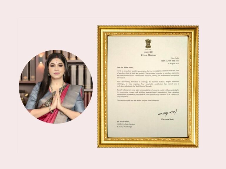 Dr. Sohini Sastri, One of the Top 5 Astrologers in the World, Receives Prestigious Appreciation Letter from Hon’ble Prime Minister Narendra Modi Ji
